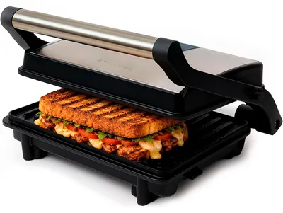 Elektrischer Grill 1000 W, Antihaftbeschichtung, 180°-Öffnung, schwarz