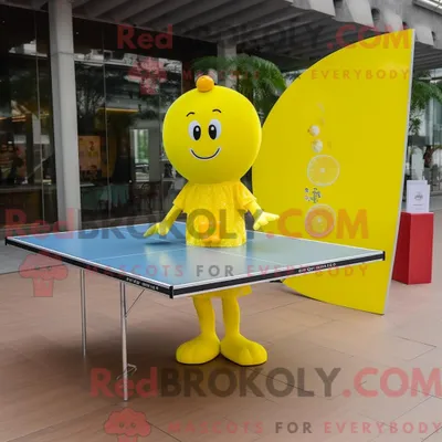 Obrázek produktu pro Citronově REDBROKOLY žlutá postava maskota na ping pongový stůl oblečená s pouzdrovými šaty a sponkami do vlasů