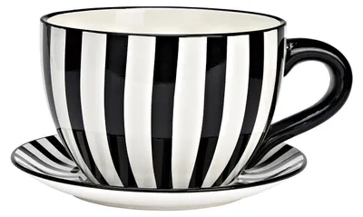 Productafbeelding van Gestreepte plantenpot van keramiek, zwart/wit (B/H/D) 34x16x28cm