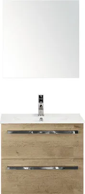 Produktbild von Sanox Badmöbel-Set Seville BxHxT 61 x 170 x 46 cm Frontfarbe eiche natur mit Waschtisch Keramik weiß, Waschtischuntersch