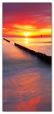 Produktbild von Wallario selbstklebende Türtapete 100 x 220 cm - Farbenspiel im Himmel - Sonnenuntergang am Strand - Abwischbar, rückstandsfrei zu entfernen