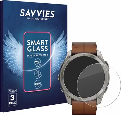Produktbild von 3x Savvies Schutzglas Folie für Garmin Fenix 8 / 8 Pro / 9 (51 mm) 9H Panzer Schutzfolie Glas Displayschutz klar transparent