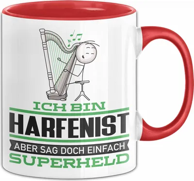 Produktbild von Harfenist Geschenk Tasse Ich Bin Harfenist Aber Sag Doch Einfach Superheld Lustige Geschenkdiee für Harfenist Kaffee-Becher (Rot)