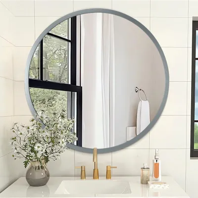 Zdjęcie produktu dla Okrągłe lustro ścienne z ramą aluminiową, średnica 40 cm, idealne do łazienki i salonu
