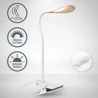 Produktbild von Klemmlampe - 3,5W, 350lm, LED, mit Stecker, schwenkbar, warmweiß, weiß