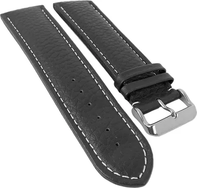Produktbild von Big XXL Uhrenarmband Leder | Rindeder mit Kontrastnaht - schwarz 29929, Stegbreite:24mm