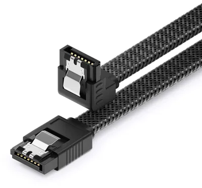Produktbild von deleyCON SATA 3 Nylon Kabel 30cm 90° gewinkelt 6 Gbit/s - Schwarz