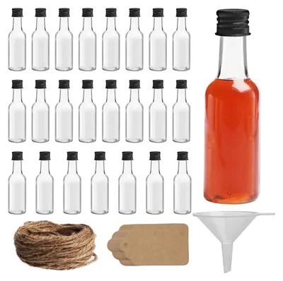 Produktbild von Belle Vous 24er Pack Kleine Likörflaschen zum Befüllen - 50 ml Wiederverwendbare Leere Kleine Schnapsflaschen zum Befüllen aus Kunststoff mit