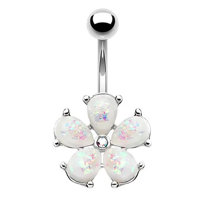 Produktbild von Taffstyle Bauchnabelpiercing Bauchnabelpiercing Banane Stecker Blütenblätter mit Opal Steinen, Silber