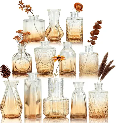 Produktbild von Glasvasen 12 Stück, Set kleine Vasen für Tischdekoration, Glas