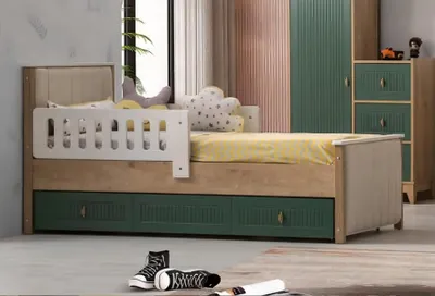 Produktbild von Stilvoll Kinderbett 200 cm Jugendbett Holz Kinderzimmer Stoff Modern