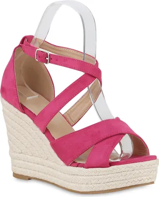 Produktbild von VAN HILL Damen Plateau Sandaletten Bast Sommer Plateau-Schuhe 840954, Farbe: Fuchsia, Größe: 41
