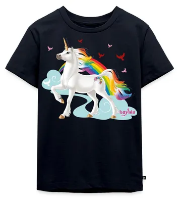 Produktbild von Spreadshirt Schleich Bayala Regenbogeneinhorn Hengst Kinder Premium T-Shirt, 122/128 (6 Jahre), Navy