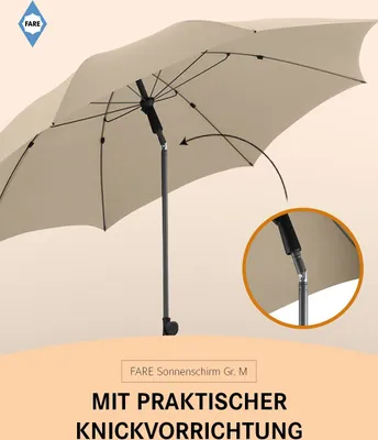Produktbild von FARE Sonnenschirm M Höhenverstellbar Knickvorrichtung Lichtschutzfaktor UPF 50+ ⌀180cm, Farbe:Natur