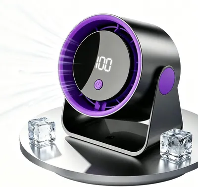 Produktbild von Tischventilator, Wiederaufladbarer USB Ventilator,Tragbarer Tischventilator, Verstellbar Neigungswinkel,LED Digitalanzeige,für Büro,Reise Schwarz