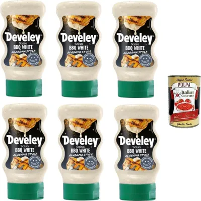 Produktbild von Salsa BBQ WHITE Alabama Style WEISSE BBQ-Sauce Cremig und würzig mit schwarzem Pfeffer 6x 250gr + Italian Gourmet Polpa 400g