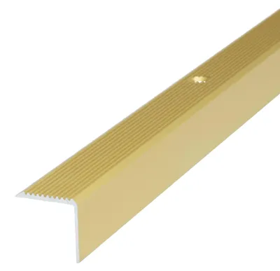 Produktbild von Dalsys Treppenkantenprofil Aluminium Gold 100cm 30x30mm, zum Schrauben, Alu Winkelprofil, Stufenkantenprofil, Treppenkantenschutz, L Form Bodenprofil, Treppenwinkel Außenbereich