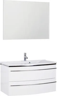 Produktbild von Marlin Badmöbel-Set 3040 BxHxT 92,4 x 198,2 x 48 cm Frontfarbe weiß mit Waschtisch Mineralmarmor und , Spiegel mit LED-B