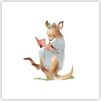 Produktbild von Poster - Poster ohne Rahmen - Känguru Mama Kind - 30x30 cm - Wand Bild - Wanddeko - Wandbilder - Kunstposter - Wandposter - Bilder - Kunstdruck - Wanddekoration - Wandbild - P2XAC30x30-4705