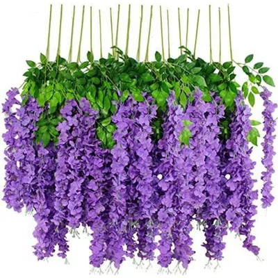 Produktbild von Künstliche Glyzinien Blumen Girlande 12 Stück Lila Seidenblumen Hängende Dekoration