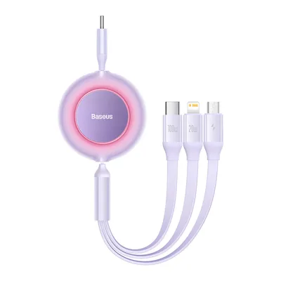 Produktbild von Kabel 3 in 1 USB-C Baseus Bright Mirror 4 auf Micro-USB, USB-C, Lightning 100 W, 3,5 A, 1,1 m, lila