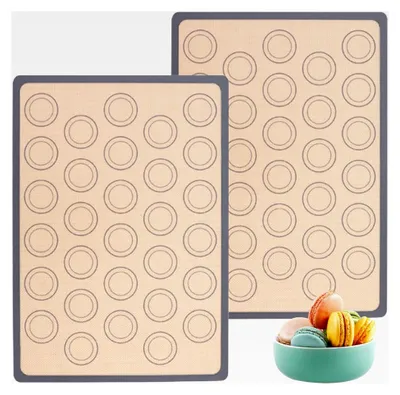 Produktbild von 2 Stück Silikon-Backmatte für Macarons, graue Anti-Rutsch-Backmatte, geeignet für Macarons, Pizza, Kekse und Brot