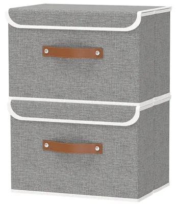 Productafbeelding van Opbergbox, opbergmand, opbergbox met deksel, stoffen opbergkubus met handvat, opbergruimte voor kleding in de slaapkamer, 44 x 29 x 30