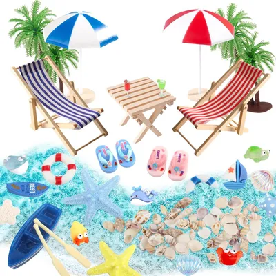 Imagen del producto de Accesorios de decoración para playas en miniatura, juego de 30 piezas, con formas realistas, ideales para dioramas