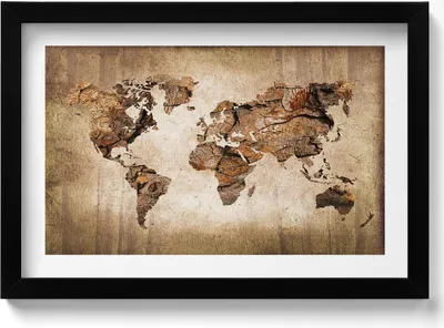 Produktbild von Hölzerne Weltkarte– Wandbild mit Rahmen – Gerahmtes Bild  – Wanddekoration – 30x20 cm –  Schwarz Rahmen