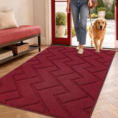 Image de Paillasson intérieur/extérieur, lavable, tapis anti-saleté, antidérapant, 90x150 cm, rouge
