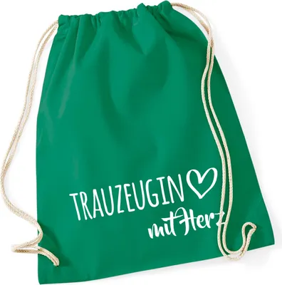 Produktbild von Huuraa Turnbeutel Trauzeugin mit Herz 12 Liter Kelly Green Baumwolle Rucksack Geschenkidee