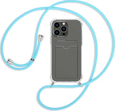 Produktbild von Handykette Backcover-Schutzhülle mit Band (Metall silberfarben) für Apple iPhone 14 Pro Max (6.7'') - himmelblau
