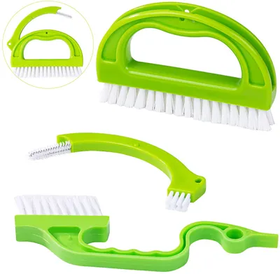 Produktbild von 3-in-1 Fugenbürste & Fliesenbürste, Fugen-Fliesen-Gelenk-Bürsten-Satz mit Nylonborsten, Grün Reinigungsbürste, Tiefenreinigung für Bad und Küche, Dusche, Fensterschiene, Küche, Nähte, Bodenlinien