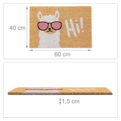 Obrázok produktu pre Relaxdays rohož Lama, kokosová, 60 x 40 cm, protišmyková, odolná voči poveternostným vplyvom, na odstraňovanie nečistôt z obuvi vo vnútri aj vonku, kokosová rohož, viacfarebná