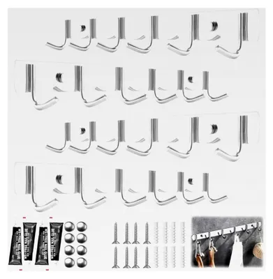 Produktbild von 4 Stück Hakenleiste für die Küche, 32 cm Edelstahl Hakenleiste, Küchenhalterung, Hängeleiste, Kleiderhakenleiste, Garderobenhaken mit 6 Haken, Für Badezimmer und Wohnzimmer