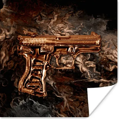 Produktbild von MuchoWow® Poster Pistole - Gold - Schwarz 50x50 cm - Wohnzimmerdekoration