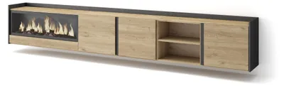 Produktbild von TV-Möbel Holzeffekt eiche schwarz 315x35x50cm Kamin mit Feuereffekt