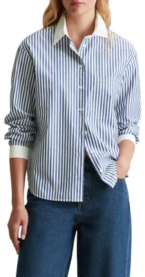 Produktbild von Marc O'Polo Denim Damen Hemd aus Baumwolle gestreift, Blau (Medium Blue Mult