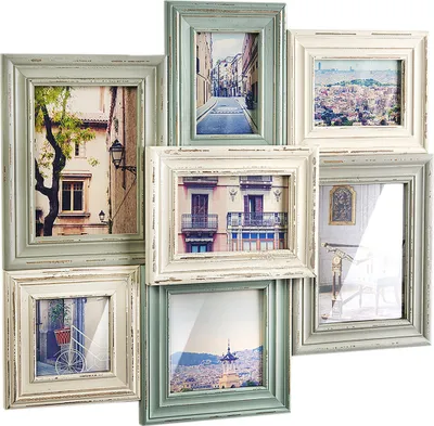 Produktbild von Kobolo Fotorámik Koláž - Drevo - VINTAGE Pastel - 7 obrázkov - 54x49 cm - Spomienky Fotorámik Set Nástenná dekorácia Obrázky Fotokoláž Obrazová stena