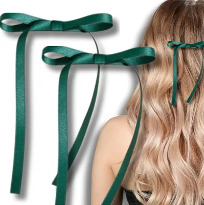 Produktbild von Damen-Haarspangen, lange Schleifen, 2 Stück, grün, elegant