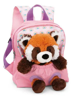 Produktbild von NICI Kinderrucksack rosa 2 in 1 mit Kuscheltier Roter Panda 25cm - Kindergartenrucksack Mädchen & Jungen - Weicher Rückenbereich & verstellbare Gurte - 49853