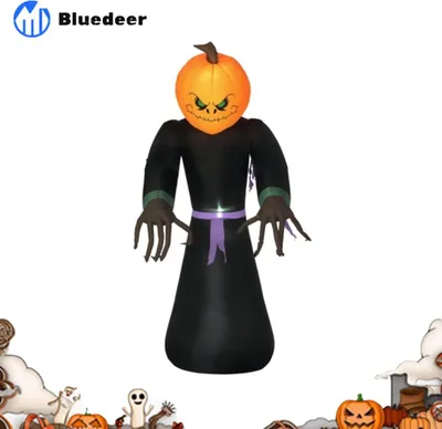 Produktbild von 210 cm Aufblasbar Kürbisgeist – Halloween Horror Deko mit LED Beleuchtung – Halloween-Dekoration – Wasserdichte Luftfigur – Polyester – für Indoor – Outdoor