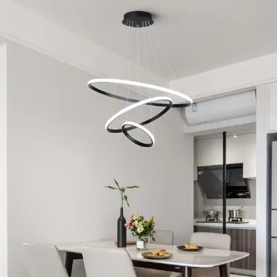 Produktbild von HH-246 Eurotondisplay LED Pendelleuchte 3 Ringe 20*40*60cm mit Fernbedienung Lichtfarbe Helligkeit stufenlos einstellbar Dimmbar 120 Watt Höhenverstellbar LED Deckenlampe 120cm Pendellampe Luxus Design A+