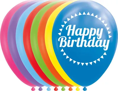 Zdjęcie produktu dla Balony Happy Birthday Mix kolorów 30 cm, 8 szt.
