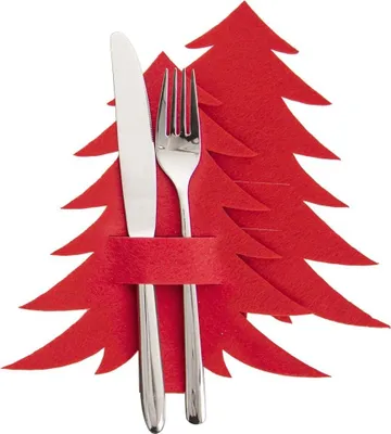 Set 20 Portaposate In Feltro Natalizio: A Forma Di Albero, Decorazioni Tavola Natale, Rossi, 17x21 Cm - 3