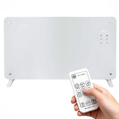 Produktbild von Emerio Glasheizkörper GR-133080.1 - 25 m² - 2000W - 2 Heizstufen - Timer - Fernbedienung - IP24 - Kippschutz - Wand- oder Standmontage - Display