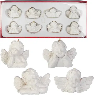 Produktbild von Weihnachtsbaumhänger, weiße Engel - 8 Stück, Polyresin, 3,5 x 5 cm, zur Weihnachtsdekoration