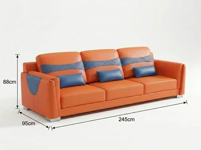Zdjęcie produktu dla Komplet wypoczynków skórzanych 3+3+1, nowoczesny, pomarańczowy, wygodna sofa, design do salonu