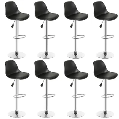 Produktbild von Barhocker Barstuhl 8er-Set höhenverstellbar Bistrohocker drehbar mit Rückenlehne und Fußstütze Schwarz