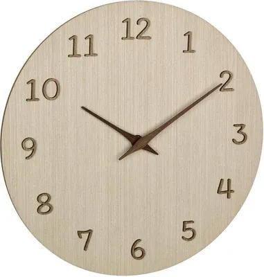 Obrázok produktu pre Ibenzoa® Drevené nástenné hodiny – priemer 30 cm, hnedé, MDF s drevenou fóliou, 3D číslica a drevené ručičky, quartzový mechanizmus, napájanie AA batériami